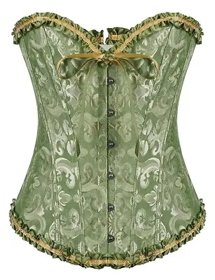 Women Overbust Boned Corset Burlesque Basque Top Lace-Up Feelingirl XL Green  • £13.99