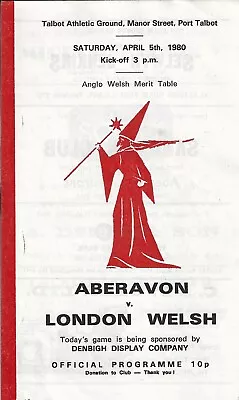 Aberavon v London Welsh 5 Apr 1980 RUGBY PROGRAMME • £4.99