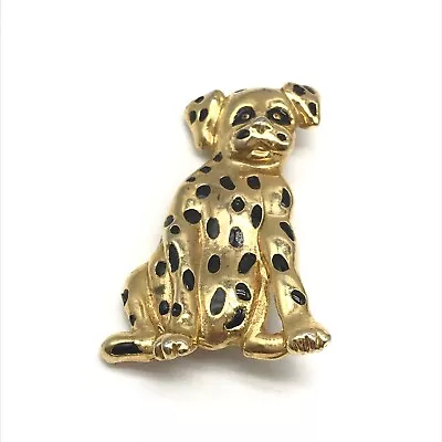 Vintage Gold Tone Black Enamel Spotted Dalmation Puppy Dog Animal Brooch Pin • $19.99