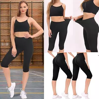 Women 3/4 High Waist Capri Yoga Pants Fitness Sports Leggings With Pocket Slim • £7.49