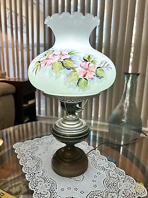 Vintage Hurricane Parlor Table Lamp GWTW Gone With The Wind Flowers-Works! • $159