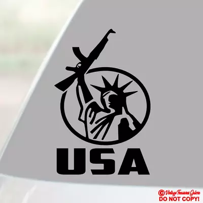 Usa Statue Of Liberty Holding Assault Rifle Vinyl Decal Sticker Window Bumper • $2.99