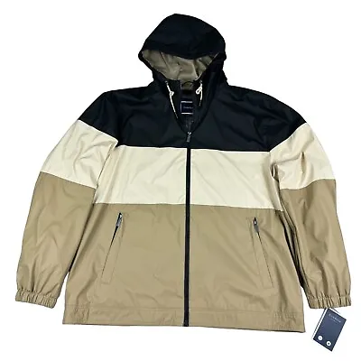 Club Room Mens Rubberized Lightweight Hooded Rain Jacket Beige 2XL • $24.97