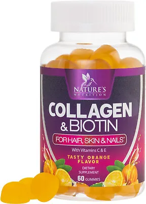 Biotin And Collagen Gummy Vitamins For Hair Skin And Nails - Extra Strength • $16.82