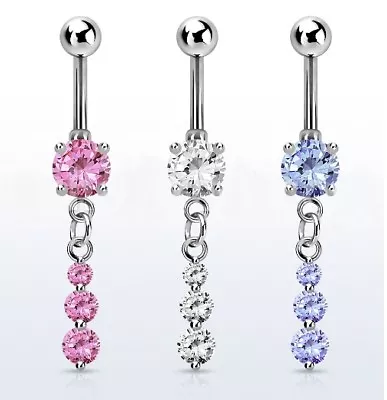 £4.20 • Buy Dangle Belly Bar - Pink Clear Or Light Purple - 6mm 8mm 10mm 12mm 14mm 16mm