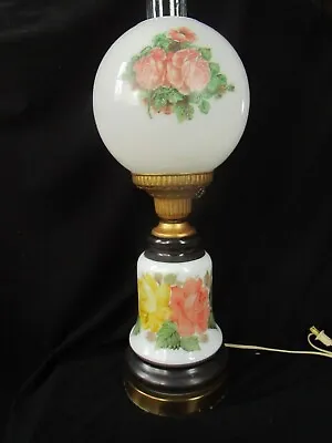 Vintage Round Milk Glass GWTW Hurricane Lamp W/Roses • $59.97