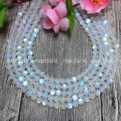 Pretty 6/8/10mm White Gleamy Rainbow Moonstone Round Gems Loose Beads 15'' AAA • $3.66