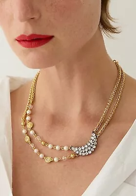 WOW J Crew Gold White Round Mixed Pearl Necklace MOON Crystal Celestial NWT NEW • $57.77