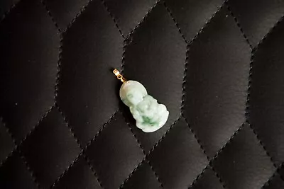 Real 18K Gold Quan/Kwan Yin Buddha Natural Jade White Green Camo About 1” • $52