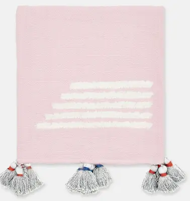 JOULES Pink Coastal Cotton Throw Blanket 140 X 200 Cm - Tassel Hem - RRP £140 • £89.99