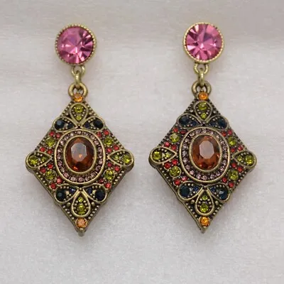 $14.99 • Buy Heidi Daus Jewelry Big Vintage Multi Color CZ Cut Crystals Drop Dangle Earrings