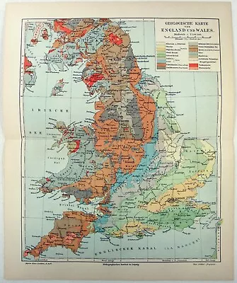 England & Wales - Original 1905 Geological Map By Meyers Geologische Karte • $18