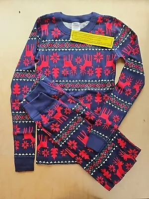 Nwt Hanna Andersson Deer Dear Fair Isle On Navy Long John Pajamas 140 10 • $32.99