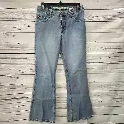 Vintage MUDD Flare Jeans Womens Size 7 Light Wash Button Fly Handprint Destroyed • $29.96