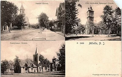 Postcard NJ Millville Multi-View Churches UDB 1905 Rotograph BJ5 • $5.39