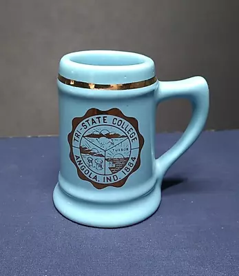 Tri-State College Angola Indiana Mini Blue Beer Stein Mug Cup Gold Trim Vintage • $15.50