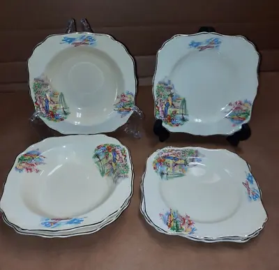 J&G Meakin England - SOL Sunshine The Pattern Is “Lost Horizon” 3 Plates 3 Bowls • $90