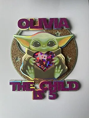 Personalised Star Wars Baby Yoda Inspired Birthday Cake Topper Name & Age SHAKER • £10.99