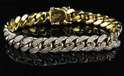 10Ct Round Cut Diamond Miami Curb Cuban Link Men's Bracelet 14K Yellow Gold Over • $220.11