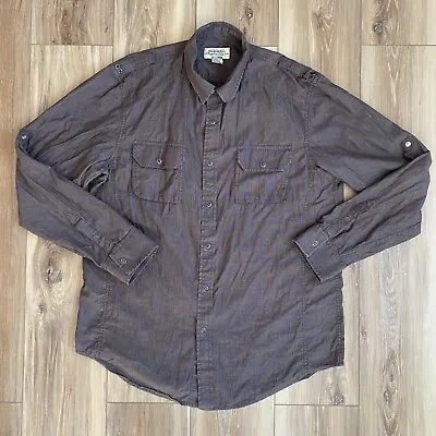 American Rag Men's Roll Up Sleeve Casual Shirt Brown Snap Button Up Large • $11