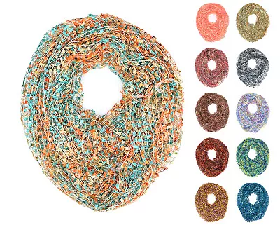 64  Wide Crochet Confetti Infinity Spring Summer Scarf Knit Multi Color Loop • $7.45