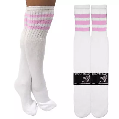 1 Pair Cotton 3 Stripe Knee High Tube Socks Old School 24  Soccer Sports 10-15 • $7.15