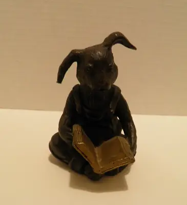 Vintage Cast Iron Black Rabbit Reading Book Bookend Paperweight Shelf Decor EUC • $69.99