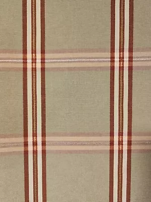 Green Brown And Cream Plaid Moire Decorating Fabric 100% Cotton BTY Qty Disc. • $12.95