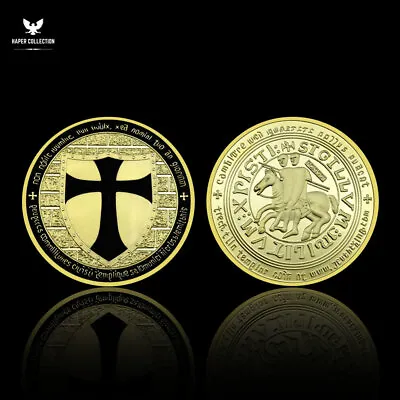 Black Holy Cross Crusader Souvenir Gold Mason Knights Templar Masonic GOLD Coin • $6.48