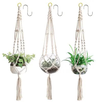 3Pcs Macrame Plant Hanger Garden Indoor Hanging Planter Basket Holder Rope Pot  • £5.99