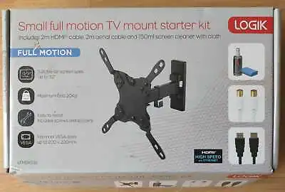 £11.99 • Buy Logik Small Full Motion With Starter Kit Tv Mount/ Bracket Brand New LFMSKS16