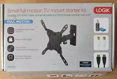 Logik Small Full Motion With Starter Kit Tv Mount/ Bracket Brand New LFMSKS16 • £14.59