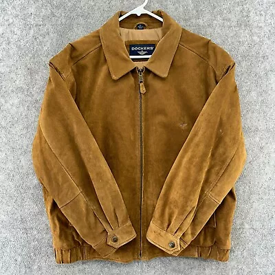 VINTAGE  Jacket Men Extra Large Brown Suede Leather Classy Bomber Coat 90s • $35.95