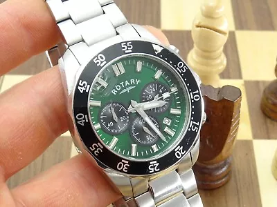 ROTARY 44mm Men's Green Dial Bracelet Chronograph Wristwatch GB00648/78 • £28