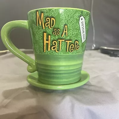 Disney Parks Mad Hatter Mug 10/6 Alice In Wonderland Tea Coffee Cup W/Cup Base • $14.89