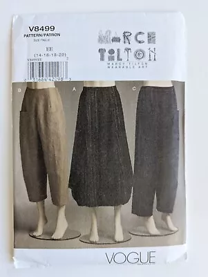 Vogue Pattern V8499 Skirt/Pants Marcy Tilton Misses 14 - 20 Barrel Leg Style NEW • $6