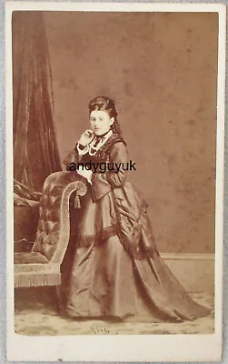 Cdv Lady By Beales Spalding At Chair Fashion Dress Antique Photo • $3.67