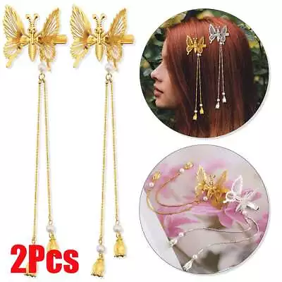 2 Pcs Moving Butterfly Hair Clips Elegant Tassel Butterfly Hairpin Antique Us • $7.17