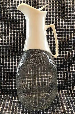 60s Vintage LOG CABIN SYRUP BOTTLE White Dispenser Clear Glass 10   Americana  • $12.95