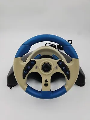 Blue Gray Mad Catz MC2 MicroCon Racing Wheel - PS2 - Playstation 2 - Pedals  • $22.99