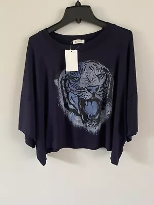 Wst Cst Women's Cropped T-Shirt Tiger Graphic Print Navy Blue Size XS • $11.94