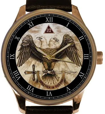 Masonic 32nd Degree Vintage Double-headed Southern Eagle Roman Dial Brass Watch • $139.99