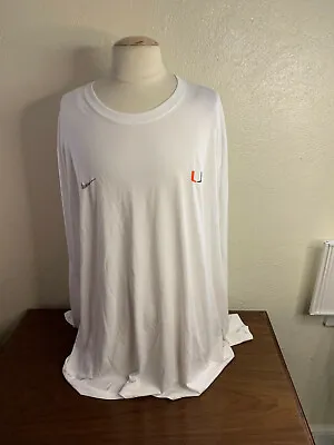 Miami Hurricanes Football Long Sleeve Shirt White Nike Dri-Fit Size 4XL • $29.99