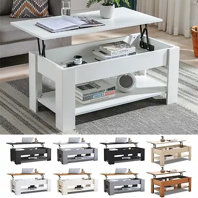 120cm Coffee Table With Storage Lift Top Up Wooden Shelf Living Room Furniture • £55.99