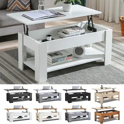 Wooden Coffee Table With Storage Lift Top Up Drawer Shelf Living Room Furniture • £85.99