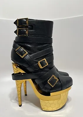 Vtg Versace X Haas Brothers 2014 Black Bondage Belt Boots 38.5  • $585