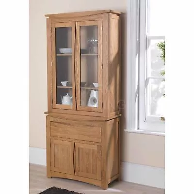 Crescent Solid Oak Modern Furniture Small Glazed Dresser Display Cabinet • £650