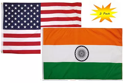 3x5 3’x5’ Wholesale Set (2 Pack) USA American & India Country Flag Banner • $14.44