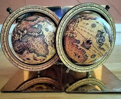 Vintage Rotating World Globe Book Ends Metal Base 5.5  X 3.5  • $19.99