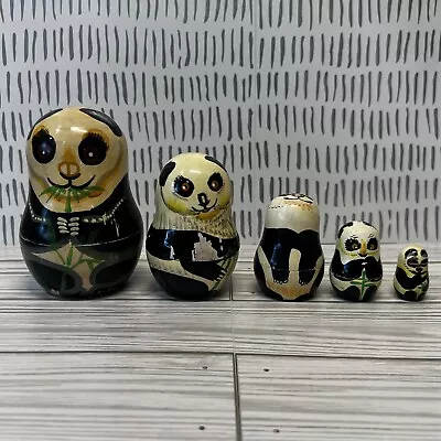 Vintage Wooden Panda Russian Nesting Dolls Hand Painted Matryoshka Dolls • $9.99